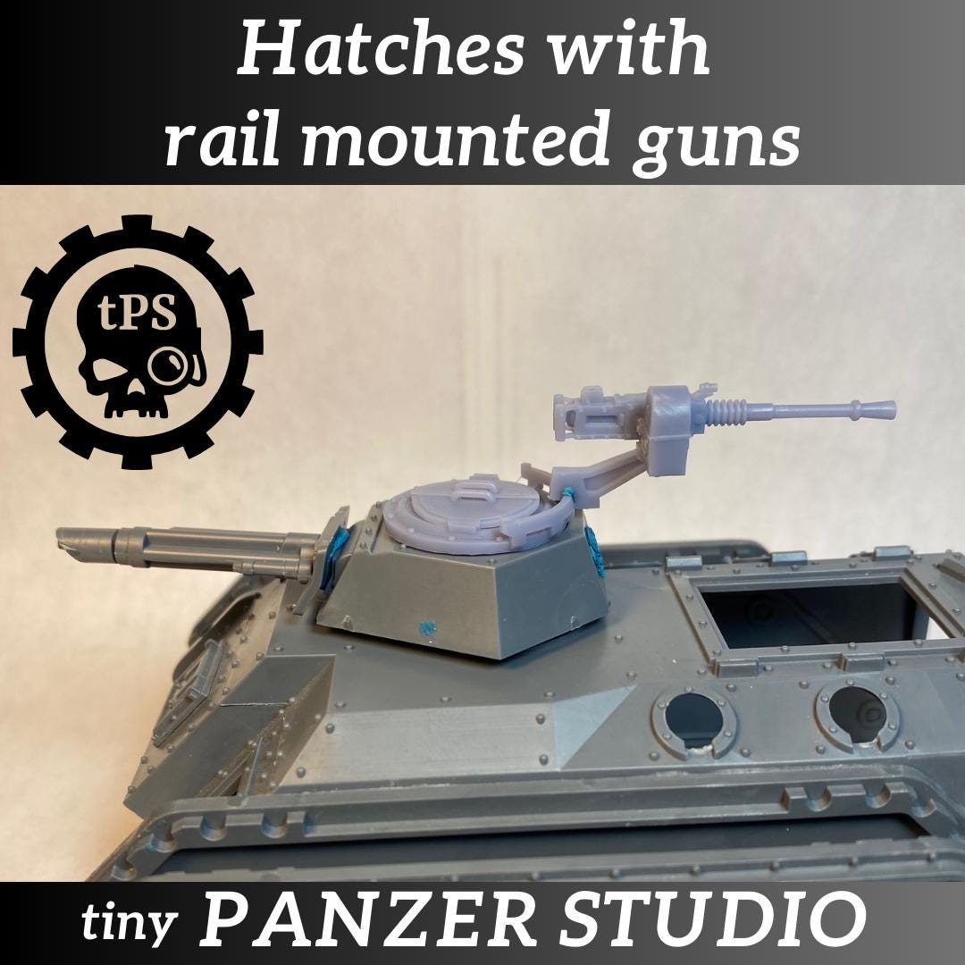 Tank cupola hatches with rail-mounted weapons for sci-fi tanks and vehicles