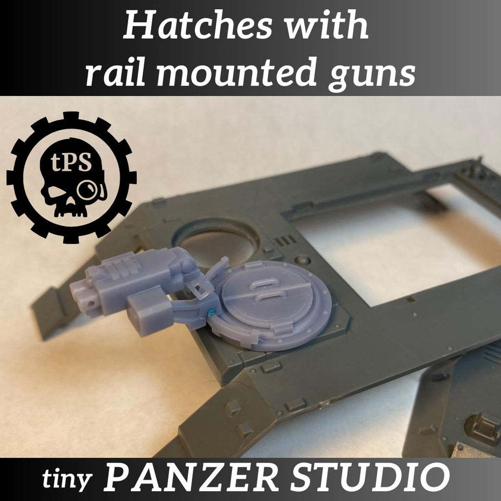 Tank cupola hatches with rail-mounted weapons for sci-fi tanks and vehicles