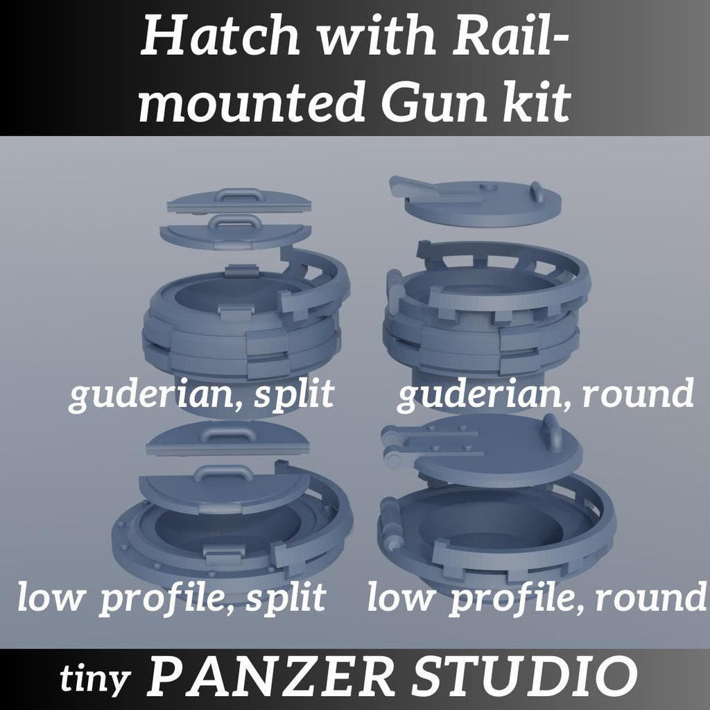 Tank cupola hatches with rail-mounted weapons for sci-fi tanks and vehicles